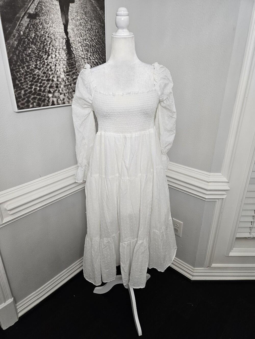 White Smocked Square-Neck Maxi Dress Size XL 16/18